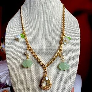 Jade Cloud & Gem Gold Necklace